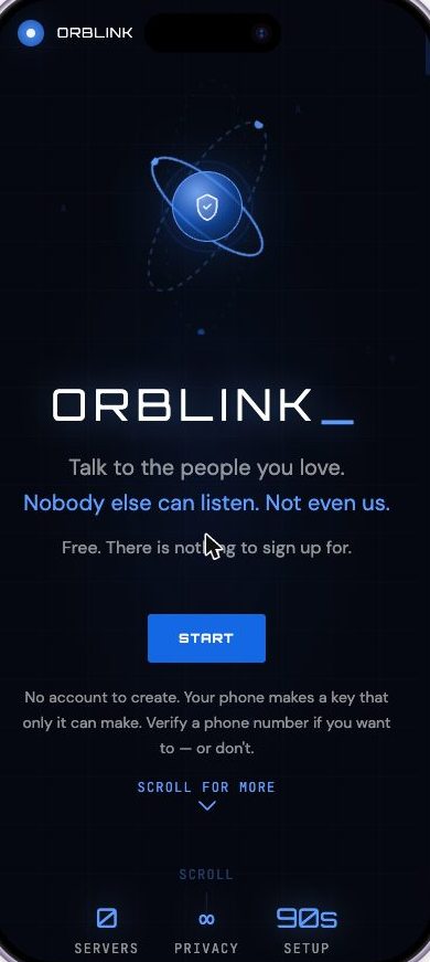 ORBLINK welcome screen on a phone