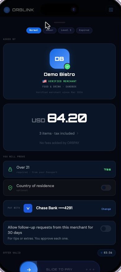 ORBPAY verified offer screen