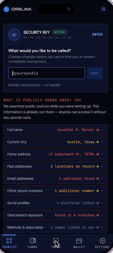 ORBLINK showing what public sources already hold about your number